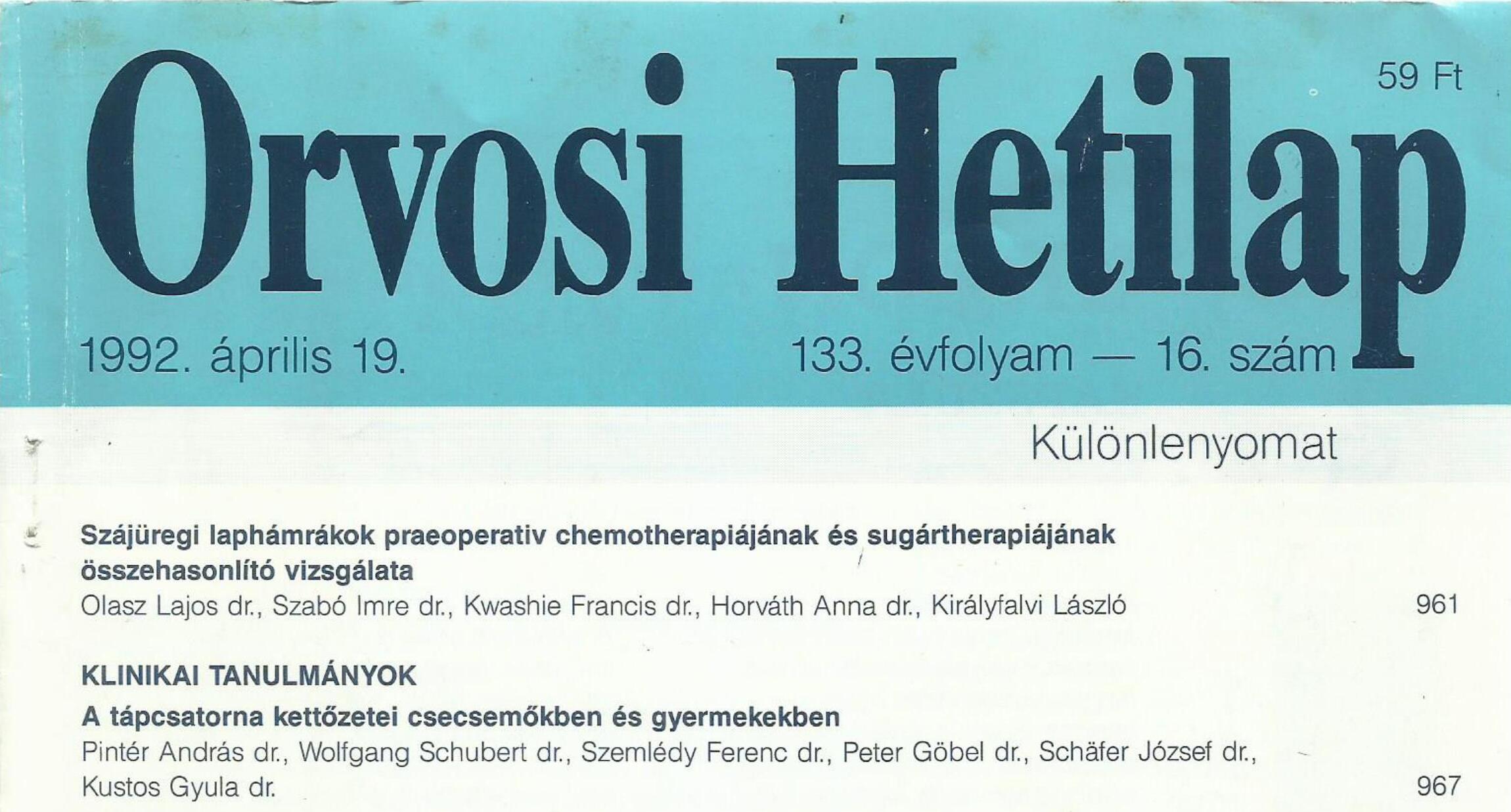 Orvosi Hetilap 1992 fedőlapja